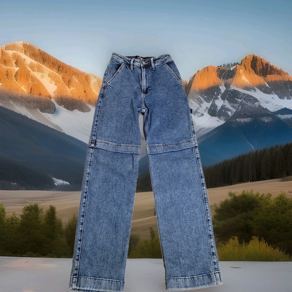 Hollister Ultra High Rise Dad Jean Womens 23x30 Blue Denim Utility Panel Stitch